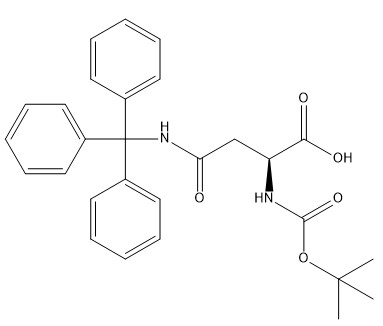 อนุพันธ์ของกรดอะมิโน Boc-Asn(Trt)-OH CAS. 132388-68-2 สีขาวเป็นผงสีขาวเกือบถึงความบริสุทธิ์ของคริสตัล 98% C28H30N2O5