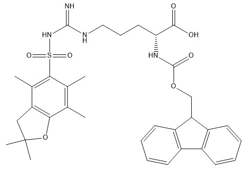 อนุพันธ์ของกรดอะมิโน 98% CAS 187618-60-6 Fmoc-D-Arg (Pbf) -OH C34H40N4O7S ผงสีขาวถึงเกือบขาว